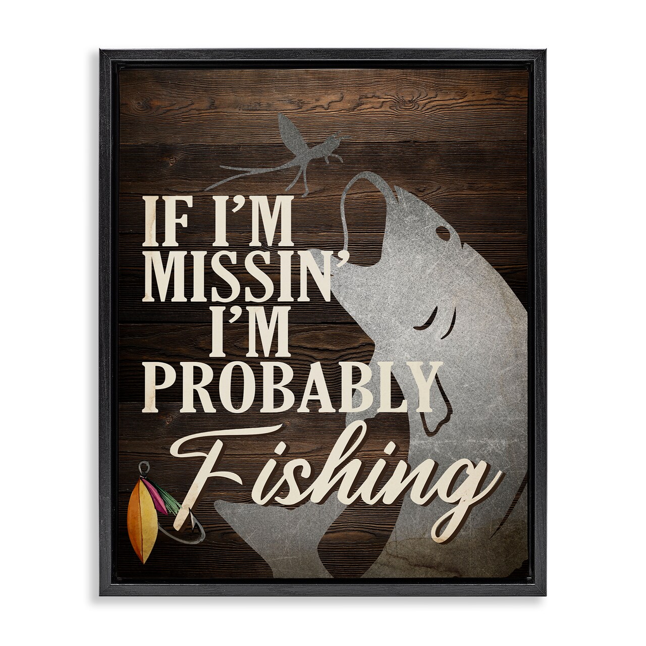 Stupell Industries Rustic Probably Fishing Framed Floater Canvas Wall Art Design by Kim Allen